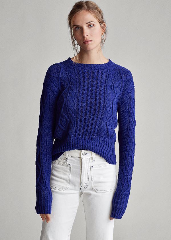 Sueter Polo Ralph Lauren Mujer Azul Rey Azules - Cable-Knit Cotton - FOWEX4123